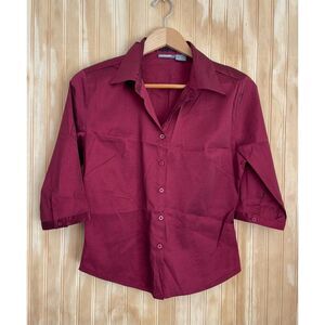 Outlooks fitted button up shirt VTG Y2K stretch burgundy classic holiday women M